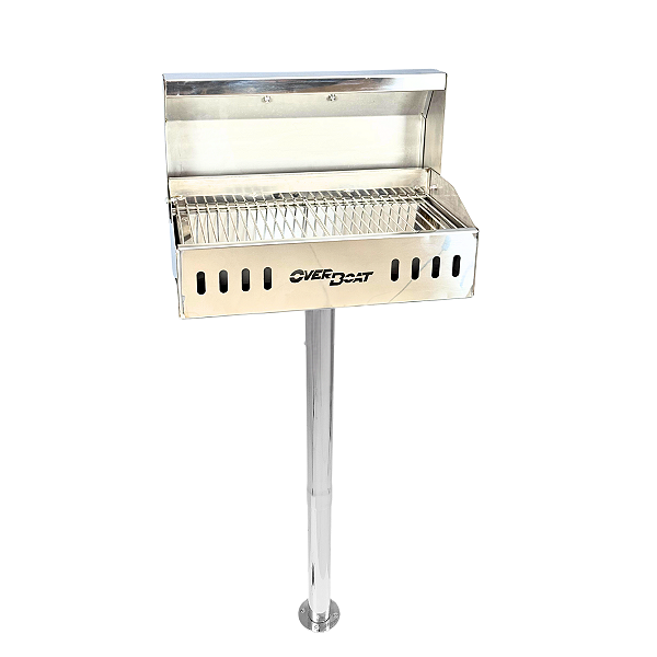 Churrasqueira Náutica Retangular em Aço Inox 304 Overboat PTR-460 com Pedestal (Popa)