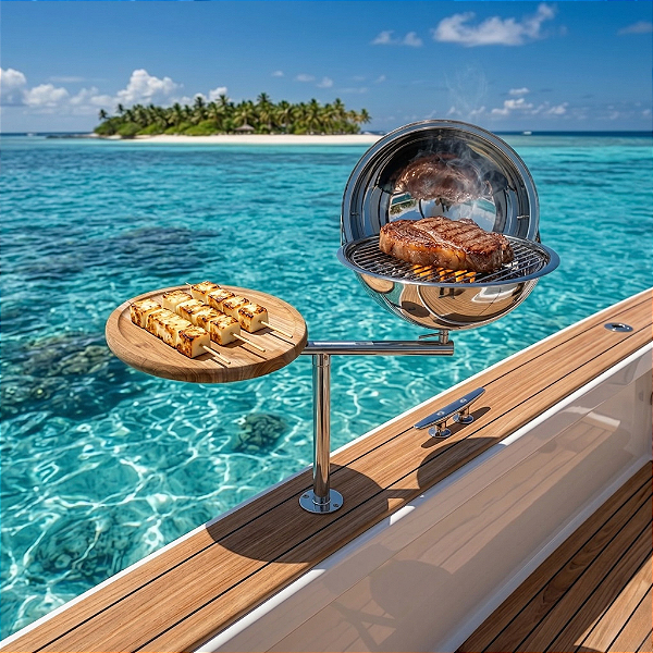 Churrasqueira Náutica em Aço Inox 304 de Costado Overboat CT-314 com Tábua