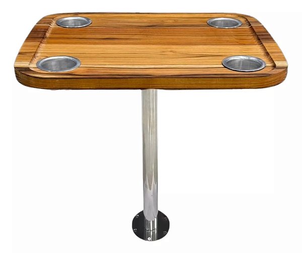 Mesa Náutica Completa Overboat 45x58cm com Pedestal Inox e Porta-Copos