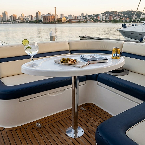 Mesa Náutica Elíptica Completa Overboat 70,5x33,5cm com Pedestal Inox