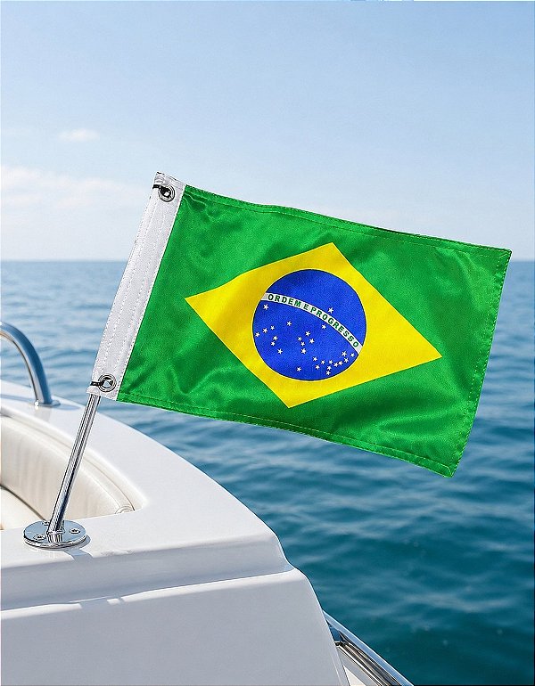 Kit Bandeira do Brasil Náutica Oficial com Mastro Inox 304 Overboat