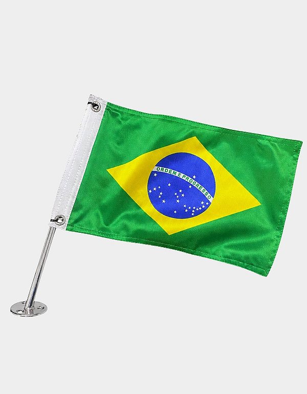 Kit Bandeira do Brasil Náutica Oficial com Mastro Inox 304 Overboat