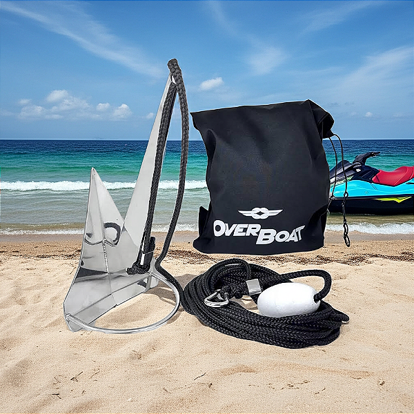 Kit Âncora Rocna Inox 1,4kg com Cabo Overboat Mosquetão e Bolsa para Jet Ski