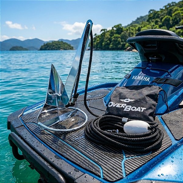 Kit Âncora Rocna Inox 1,4kg com Cabo Overboat Mosquetão e Bolsa para Jet Ski