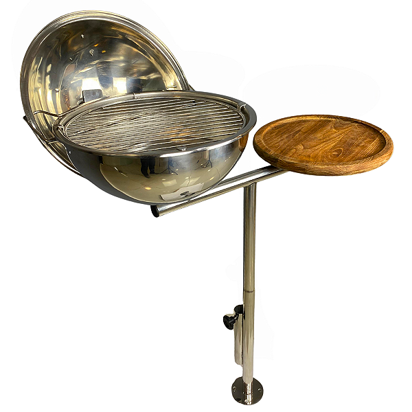 Churrasqueira Náutica em Aço Inox 304 Overboat PGM-350 com Suporte para Tábua e Guarda-Sol (Popa)