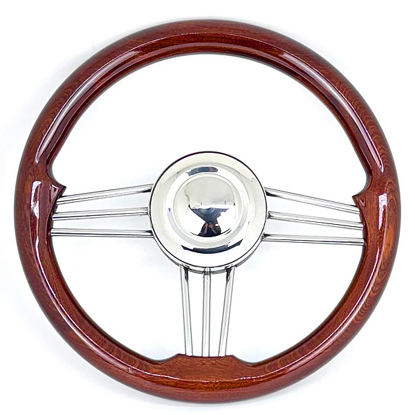 Volante Náutico 350mm em Aço Inox e Madeira Mogno 9 Raios