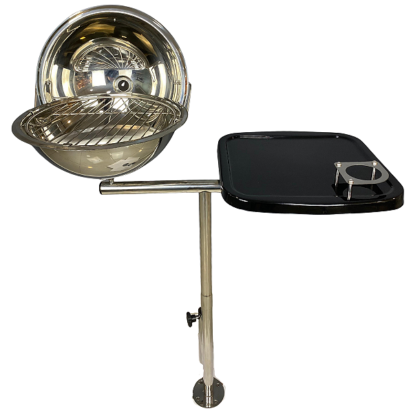 Churrasqueira Náutica em Aço Inox 304 Overboat PGM-314 com Suporte para Tábua em Fibra e Guarda-Sol (Popa)