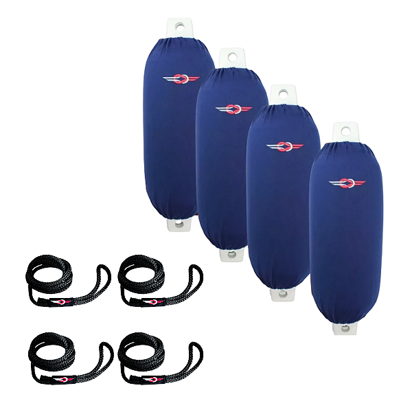 Kit Completo 4 Defensas Náuticas G4 com Capas e Cabos de Amarração.