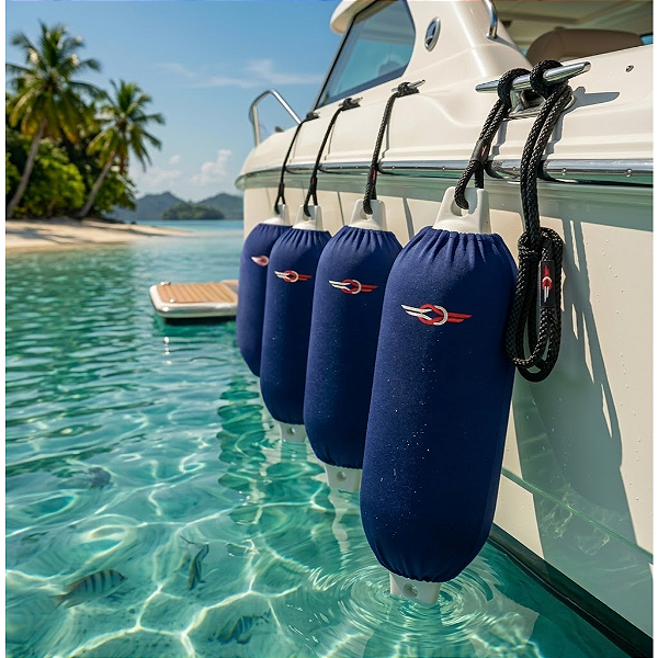 Kit Completo 4 Defensas Náuticas G4 com Capas e Cabos de Amarração.