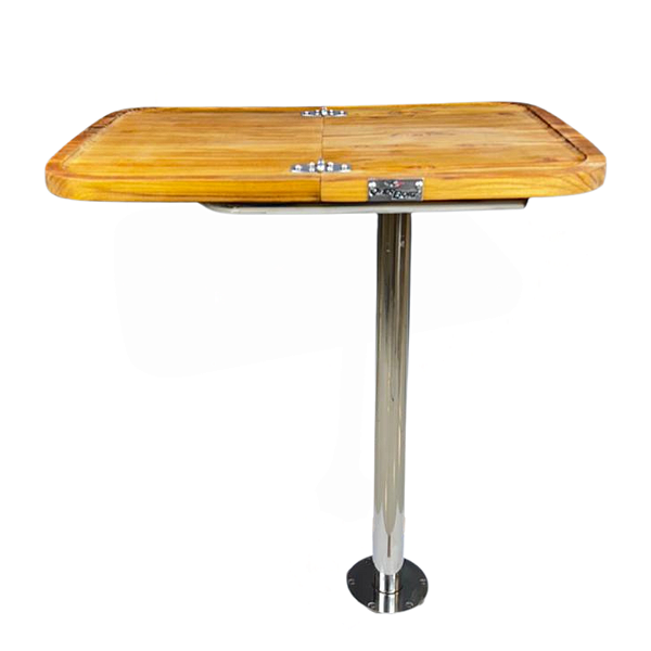 Mesa Náutica Dobrável Overboat 45x65cm em Madeira Teca e Pedestal Inox.