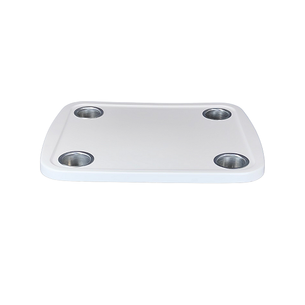 Tampo de Mesa Náutica Overboat 45x58cm em Fibra Branca com Porta-Copos