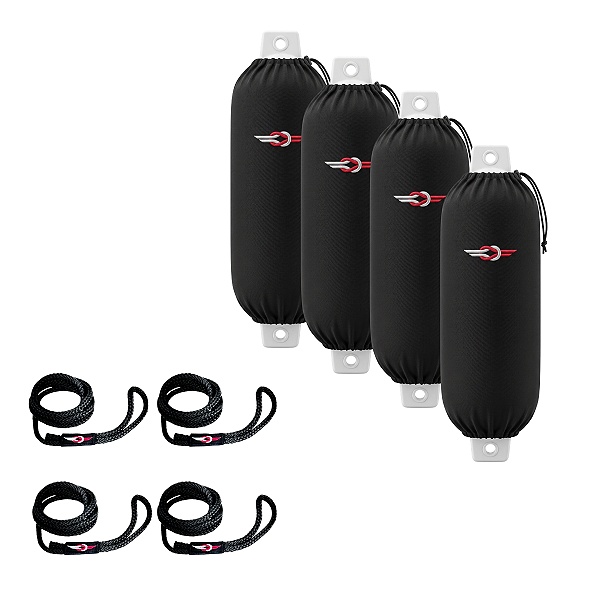 Kit Completo 4 Defensas Náuticas G5 com Capas e Cabos de Amarração.