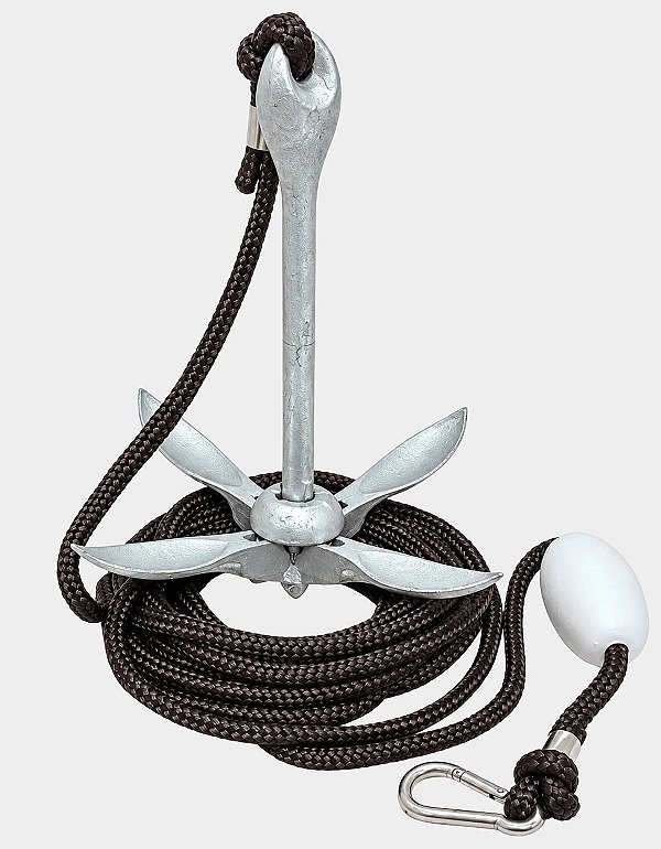 Kit Âncora Folding Garateia Galvanizada Dobrável 2,5 kg com Cabo Mosquetão e Boia