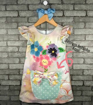 VESTIDO INFANTIL MENINA FLORAL COM BOLSO E LAÇO - CAPILÉ