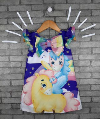 VESTIDO INFANTIL MENINA UNICÓRNIO DE LAÇO - CAPILÉ