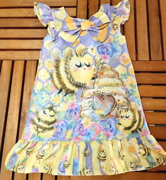 VESTIDO INFANTIL D.ABELHA LILÁS/AMARELO - CAPILÉ