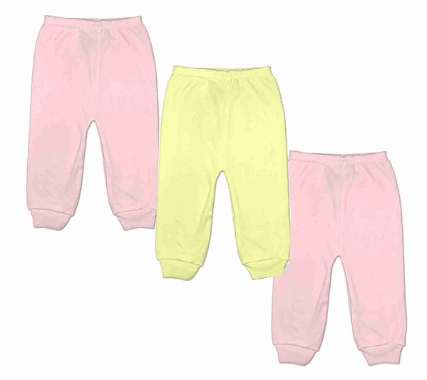 KIT CALÇA INFANTIL CANELADA ROSA/AMARELO/ROSA - JEITO INOCENTE