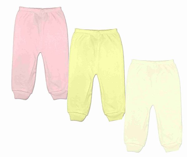 KIT CALÇA INFANTIL CANELADA ROSA/AMARELO/OFF WHITE - JEITO INOCENTE