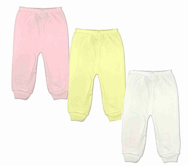 KIT CALÇA INFANTIL CANELADA ROSA/OFF WHITE/BRANCO - JEITO INOCENTE