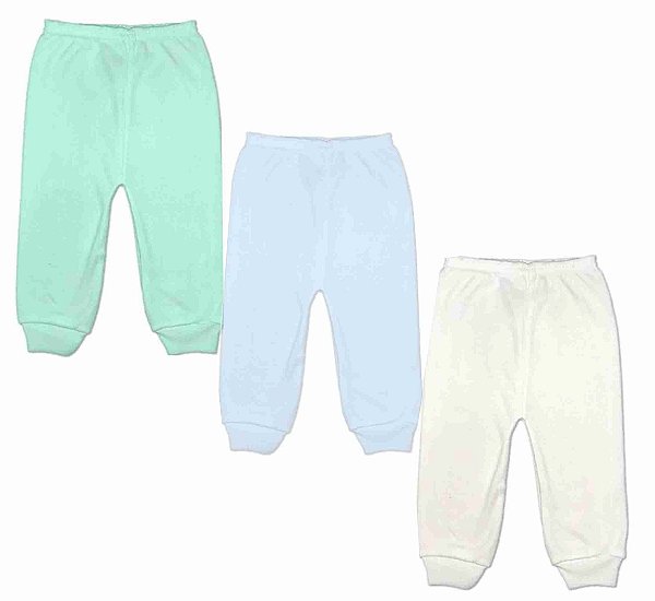 KIT CALÇA INFANTIL CANELADA VERDE/AZUL CLARO/BRANCO - JEITO INOCENTE
