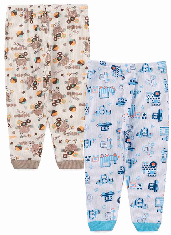 KIT CALÇA INFANTIL CANELADA ESTAMPADO BRANCO/OFF WHITE- JEITO INOCENTE