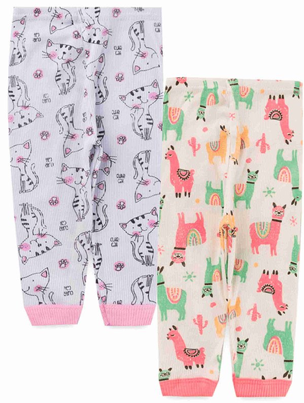 KIT CALÇA INFANTIL CANELADA ESTAMPADO BRANCO/OFF WHITE - JEITO INOCENTE