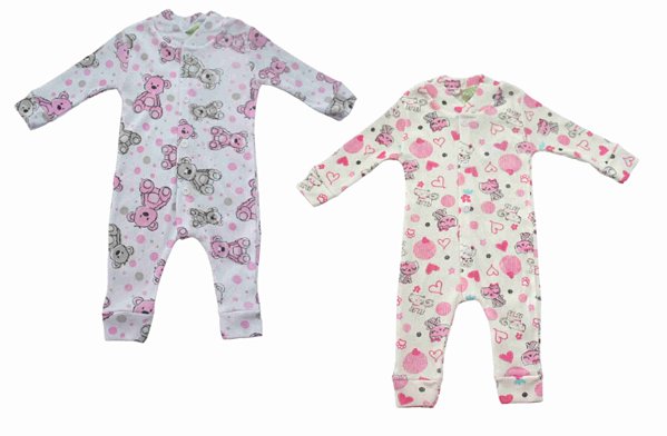 KIT MACACÃO INFANTIL ESTAMPADO GATINHA OFF WHITE E URSO BRANCO - JEITO INOCENTE