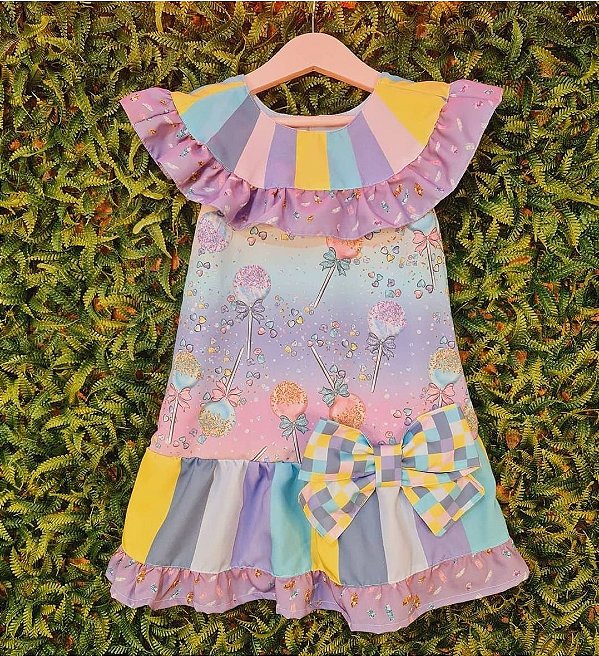VESTIDO INFANTIL PIRULITO DE LAÇO COLORIDO - CAPILÉ