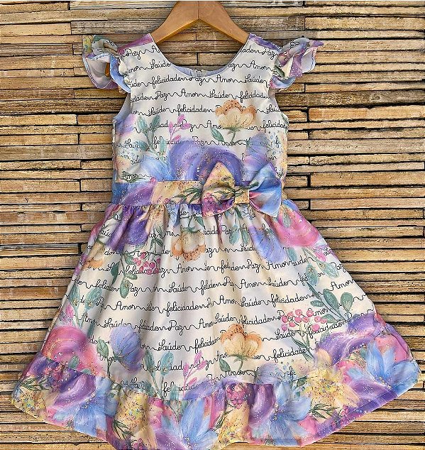 VESTIDO INFANTIL FRASES COM LAÇO COLORIDO - CAPILÉ