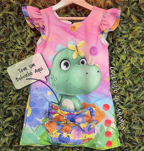 VESTIDO INFANTIL DINO DE BOLSO - CAPILÉ