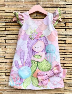 VESTIDO INFANTIL MENINA SEREIA DE CALDA VERDE - CAPILÉ