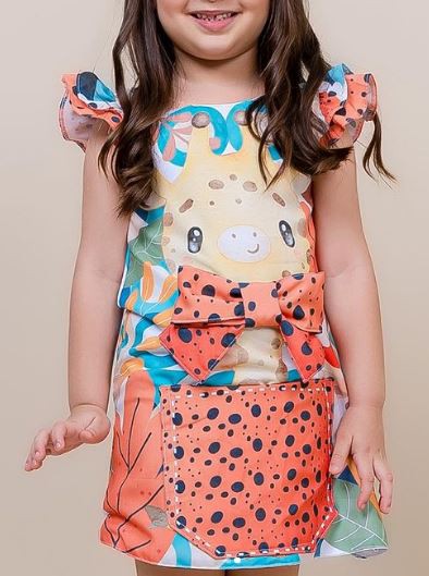 VESTIDO INFANTIL GIRAFA DE LAÇO COLORIDO - CAPILÉ