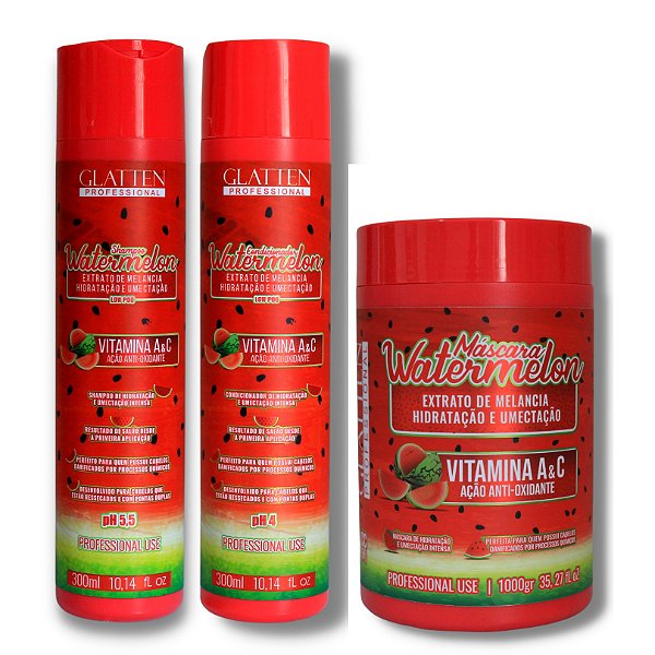 Kit Watermelon Glatten Professional Shampoo + Condicionador 300ml cada + Máscara 1000g