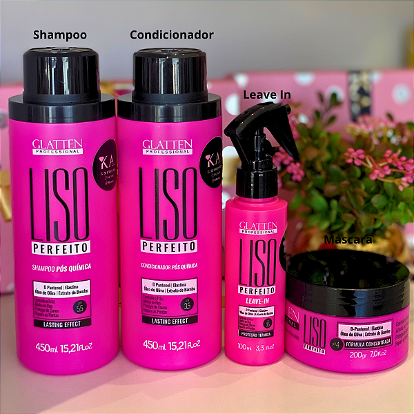 Kit Completo Liso Perfeito Pós Química Tratamento Profissional Glatten