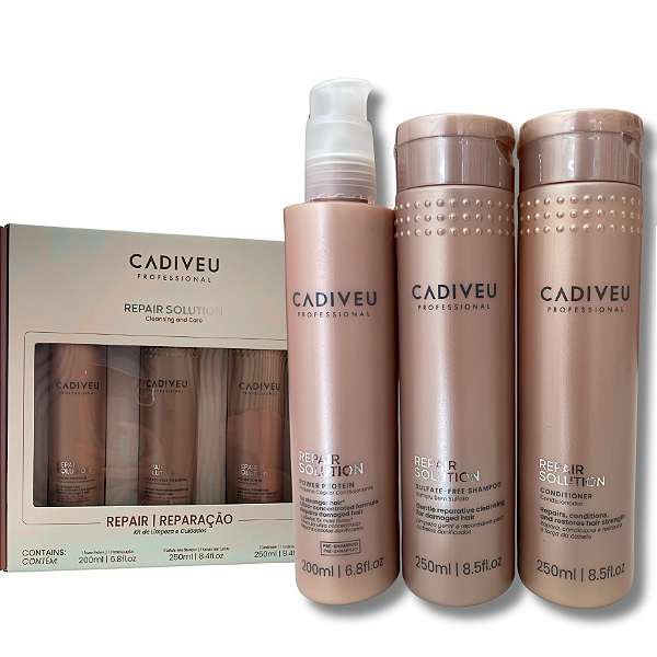 Professional Kit Cadiveu Home care Repair Solution Reconstrução Proteína + Shampoo + Condicionador