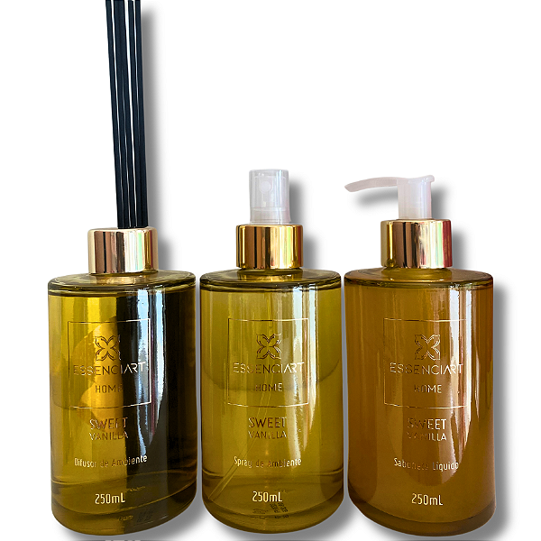 Kit Difusor de Ambiente + Sabonete Líquido + Spray de Ambiente Vanilla Essenciart Home