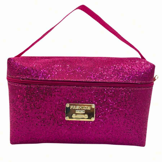 Frasqueira Nécessaire Pink Feminina Organizadora para Maquiagem e Cosmético com Brilho