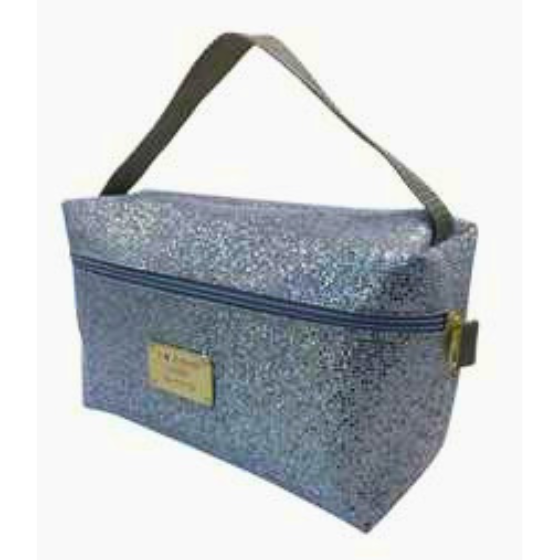 Frasqueira Nécessaire Prata Feminina Organizadora para Maquiagem e Cosmético com Brilho