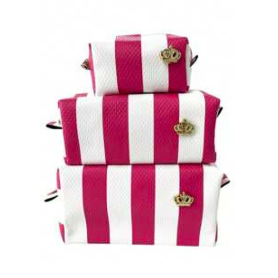 Kit 3 Nécessaires Branca com Pink Feminina Organizadora para Maquiagem e Cosmético para Viagem