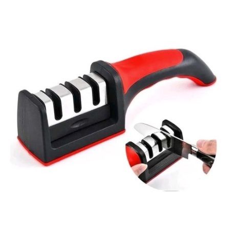 Amolador Afiador De Facas Em Aço Inox Com Base Emborrachada Cerâmica 3 Afiadores