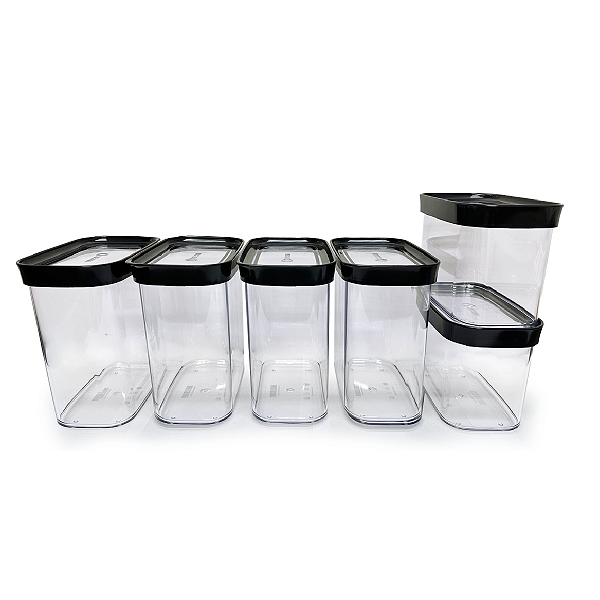 Kit Conjunto de 06 Potes Herméticos para Mantimentos Acrílico