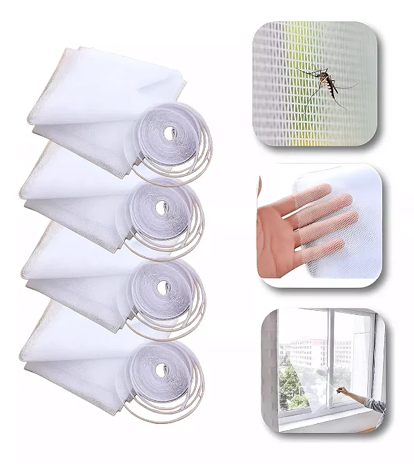 Kit com 04 Telas Mosquiteiras Janela Anti-inseto Mosquito 130x150 Fácil Instalação Fita Adesiva