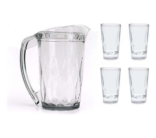 Jogo De Jarra 1,5l E Copos 300ml Acrílico Água Suco 5 Peças