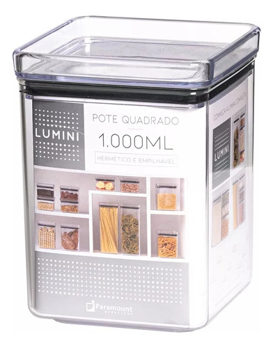 Pote Hermético Lumini Quadrado Alimentos Empilhável 1000ml