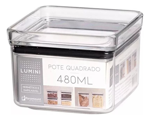 Pote Hermético Lumini Quadrado Alimentos Empilhável 480ml
