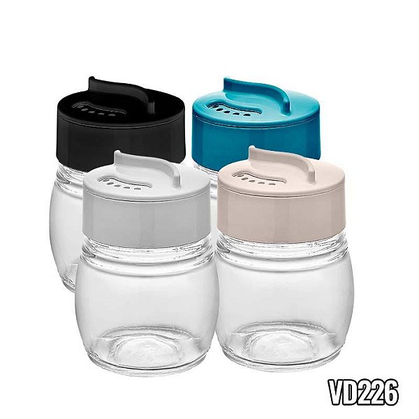 Kit 4 Saleiro Pimenteiro Porta Tempero em Vidro com tampa 80ml