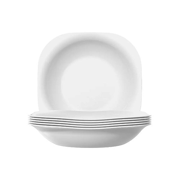 Jogo 6 Pratos Fundo Quadrado Opaline Vidro Branco 22 cm