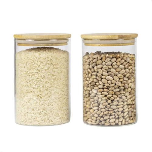 Kit 02 Potes Herméticos De Vidro Com Tampa De Bambu 900ml
