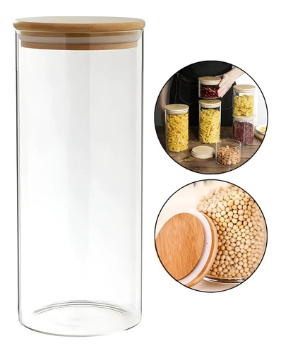 Pote Hermético De Vidro Tampa De Bambu 1200ml Mantimentos