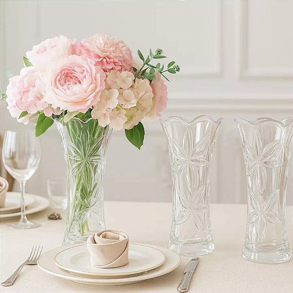 Kit 2 Vaso Decorativo 17cm em Vidro Lapidado Elegante Resistente Sortido